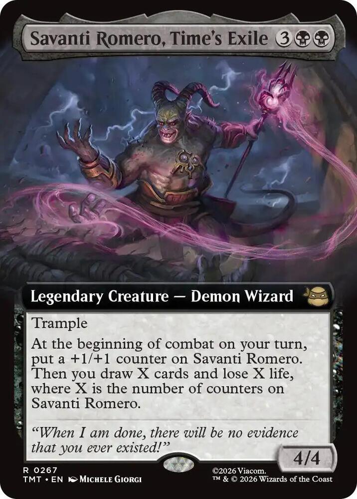 Savanti Romero, Time's Exile (Extended Art) 267 card from Teenage Mutant Ninja Turtles