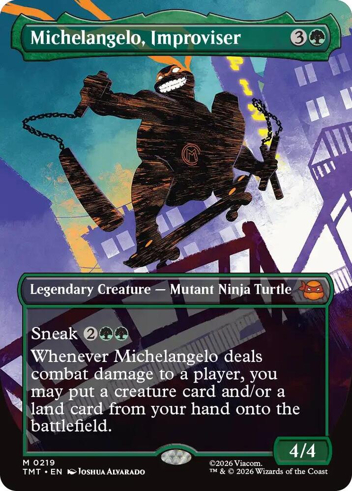 Michelangelo, Improviser (Borderless) 219 card from Teenage Mutant Ninja Turtles