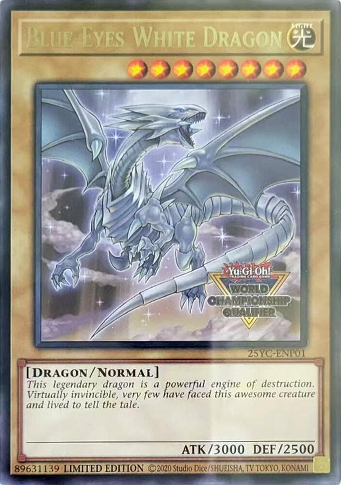 Blue-Eyes White Dragon (World Championship Qualifier) 25YC-ENP01 card from Yu-Gi-Oh! Championship Series 2025 Prize Cards
