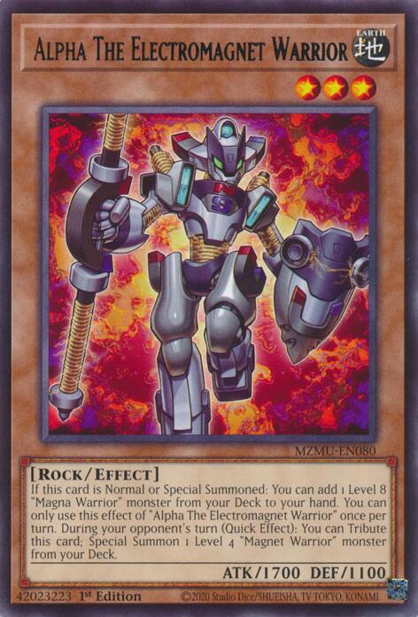 Alpha The Electromagnet Warrior MZMU-EN080 card from Maze of Muertos