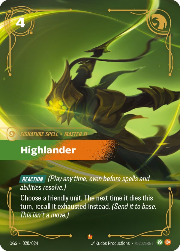 Highlander 020/024 card from Riftbound Organized Play Promotional Cards