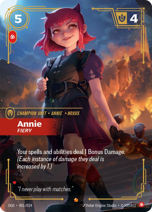 Annie - Fiery 001/024 card from Riftbound Organized Play Promotional Cards