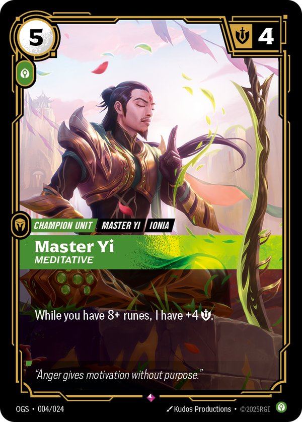 Master Yi - Meditative 004/024 card from Riftbound Organized Play Promotional Cards