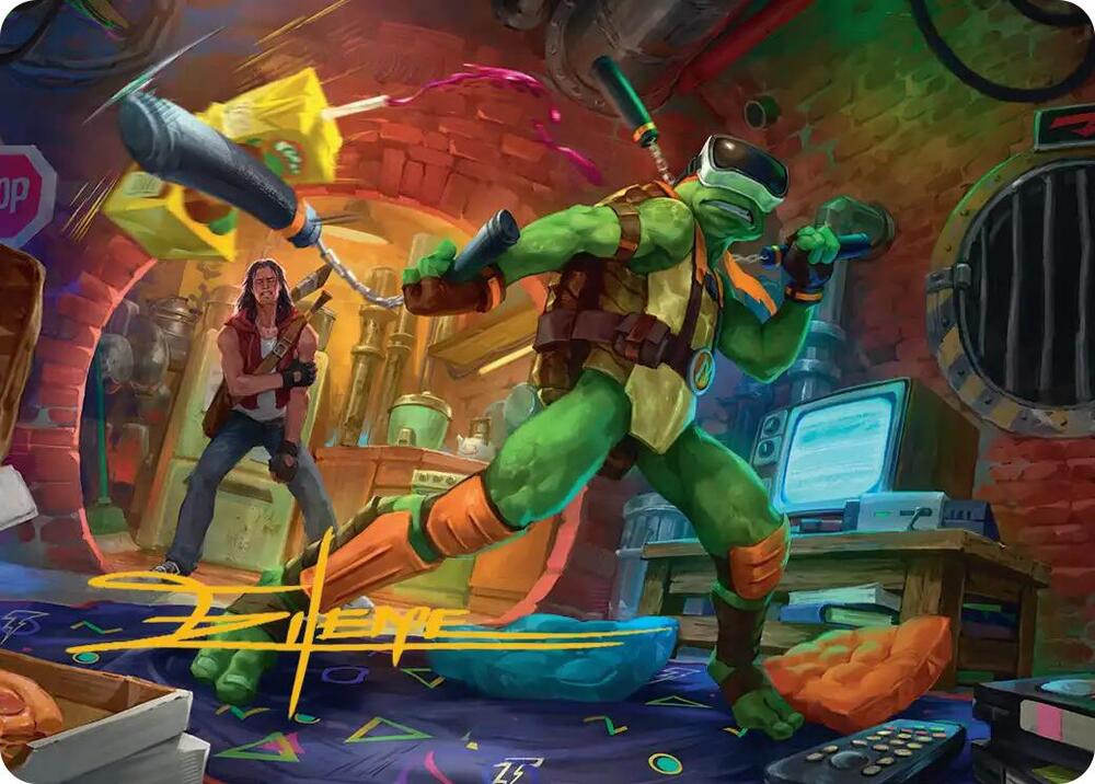 Michelangelo, Game Master Art Card (Gold-Stamped Signature) 13 card from Art Series: Teenage Mutant Ninja Turtles