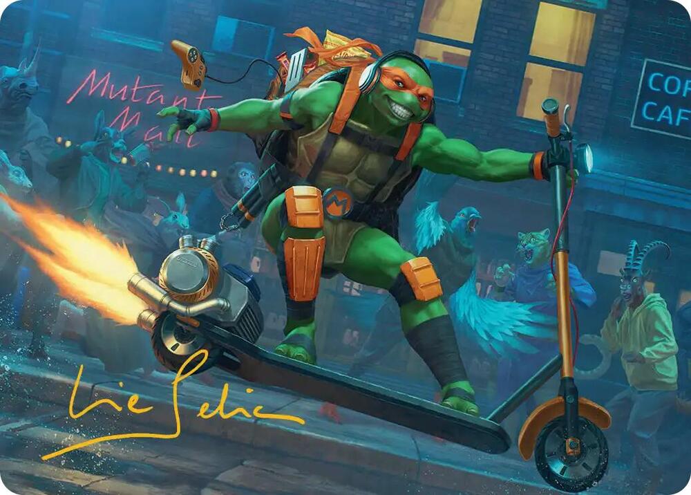 Michelangelo, On the Scene Art Card (Gold-Stamped Signature) 49 card from Art Series: Teenage Mutant Ninja Turtles