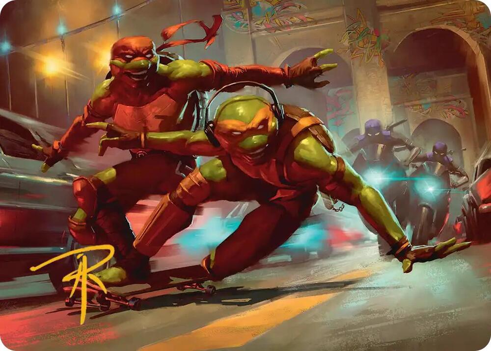 Raph & Mikey, Troublemakers Art Card (Gold-Stamped Signature) 17 card from Art Series: Teenage Mutant Ninja Turtles