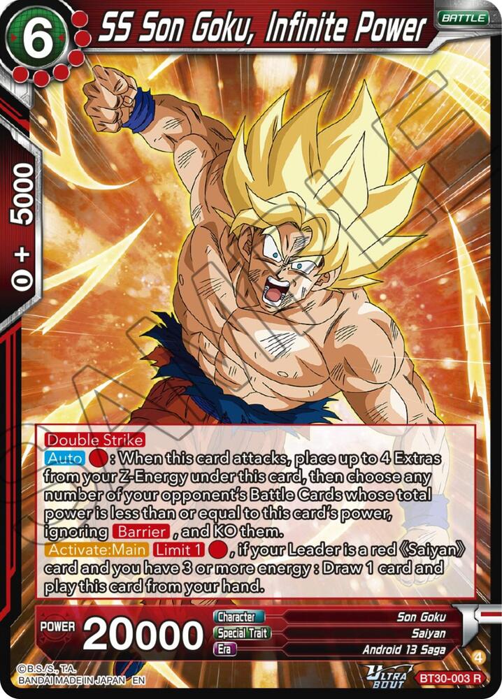 SS Son Goku, Infinite Power BT30-003 card from Three Glorious Fighters
