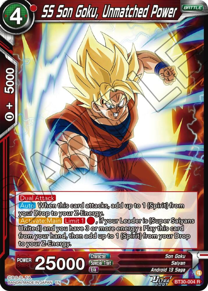 SS Son Goku, Unmatched Power BT30-004 card from Three Glorious Fighters