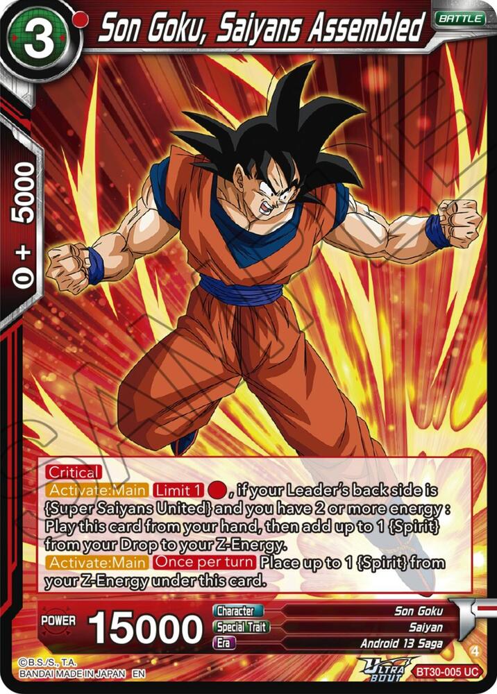 Son Goku, Saiyans Assembled BT30-005 card from Three Glorious Fighters
