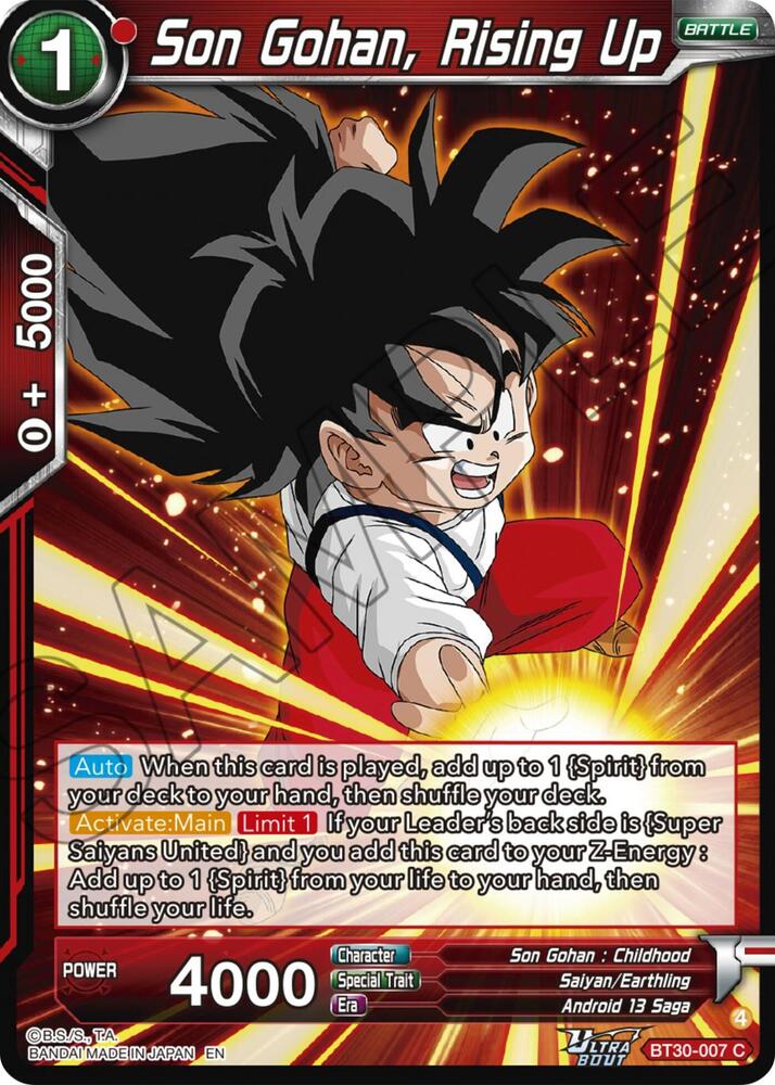 Son Gohan, Rising Up BT30-007 card from Three Glorious Fighters