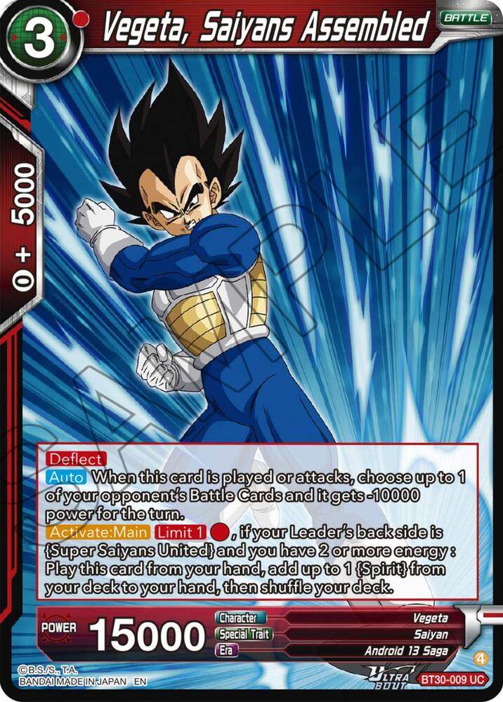 Vegeta, Saiyans Assembled BT30-009 card from Three Glorious Fighters