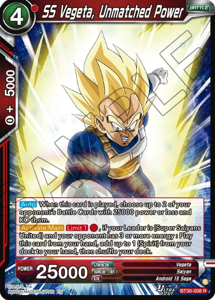 SS Vegeta, Unmatched Power BT30-008 card from Three Glorious Fighters
