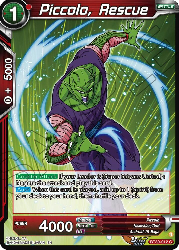 Piccolo, Rescue BT30-012 card from Three Glorious Fighters