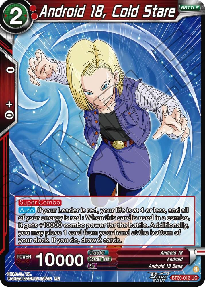Android 18, Cold Stare BT30-013 card from Three Glorious Fighters