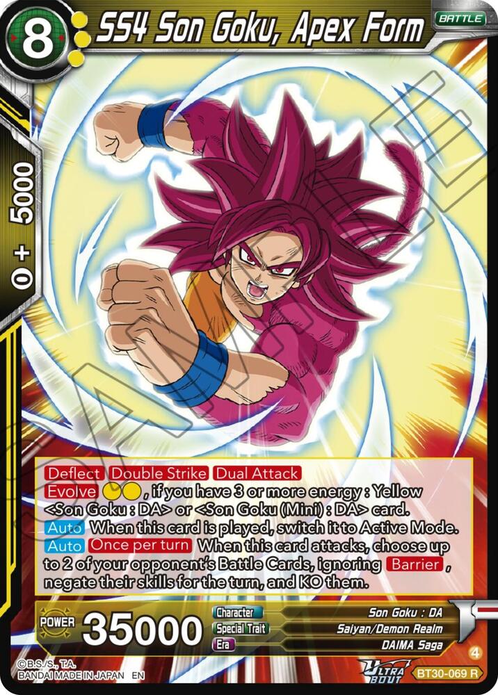 SS4 Son Goku, Apex Form BT30-069 card from Three Glorious Fighters