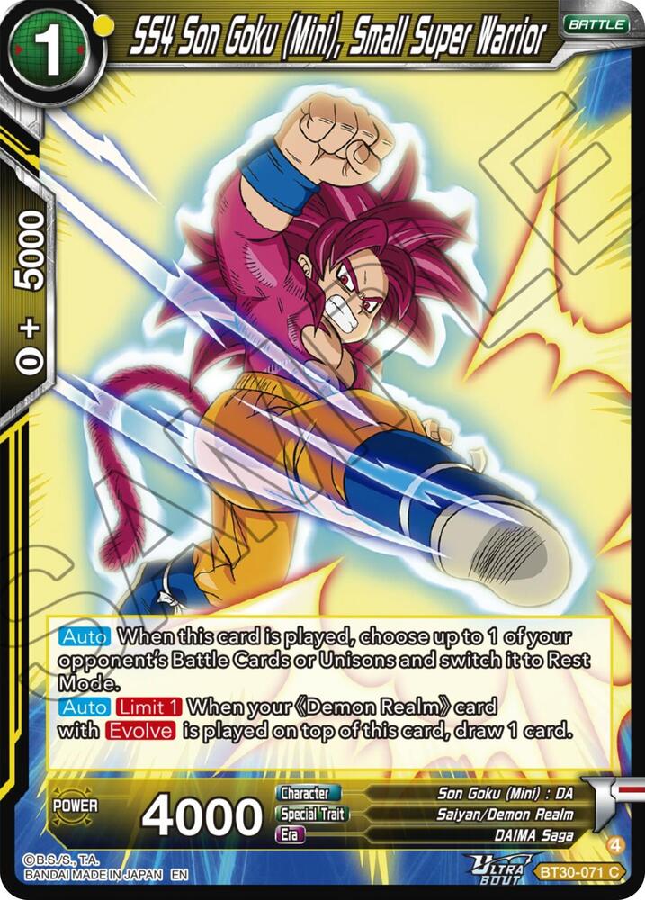 SS4 Son Goku (Mini), Small Super Warrior BT30-071 card from Three Glorious Fighters