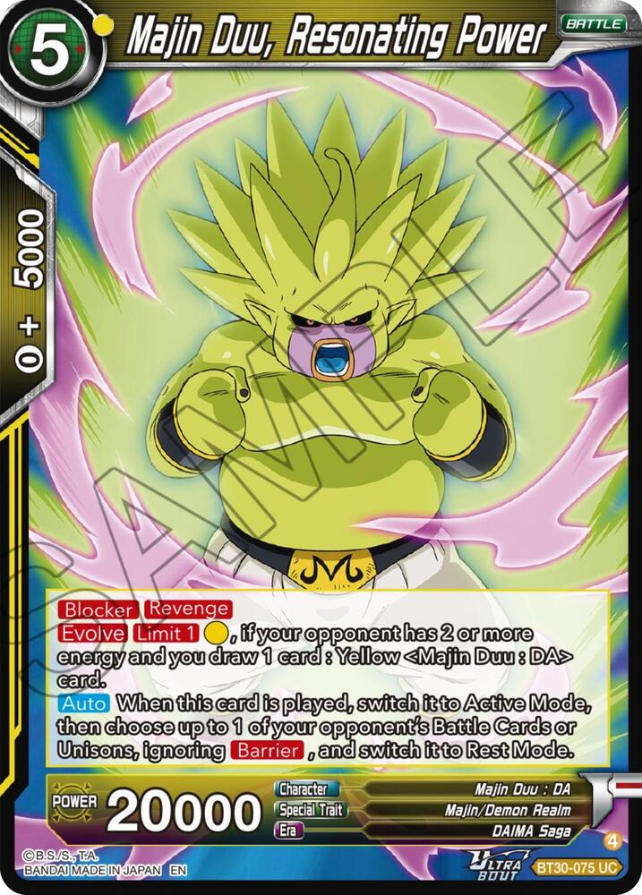 Majin Duu, Resonating Power BT30-075 card from Three Glorious Fighters