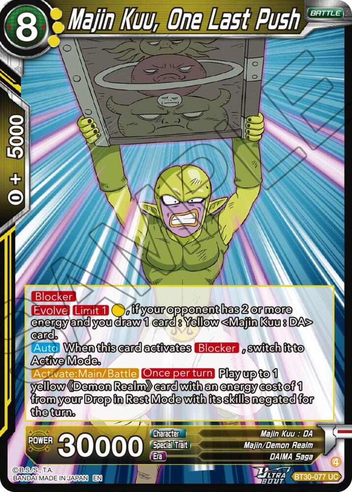 Majin Kuu, One Last Push BT30-077 card from Three Glorious Fighters