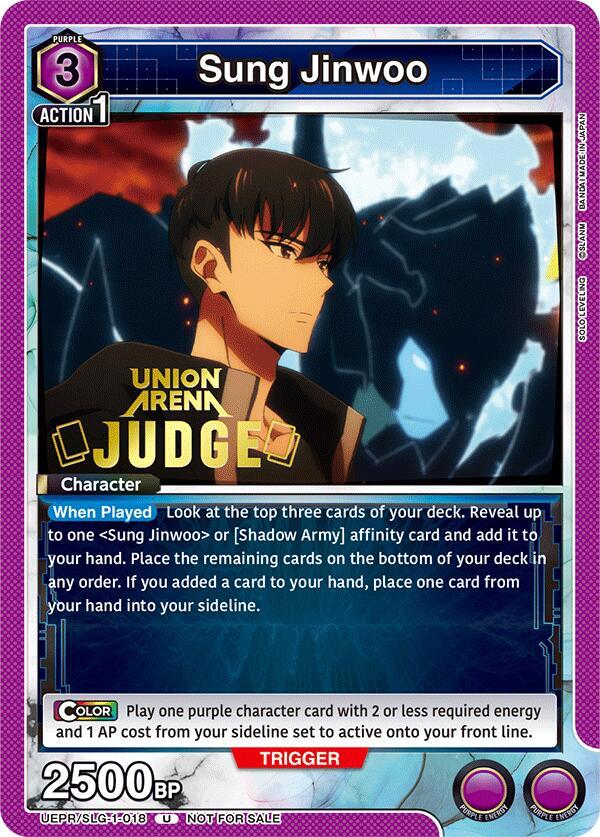 Sung Jinwoo (Judge) UEPR/SLG-1-018 card from Union Arena Promotion Cards