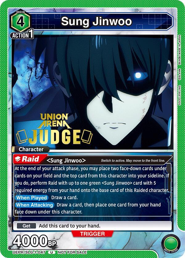 Sung Jinwoo (Judge) UEPR/SLG-1-047 card from Union Arena Promotion Cards