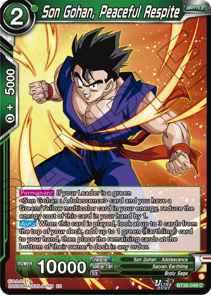 Son Gohan, Peaceful Respite BT30-048 card from Three Glorious Fighters