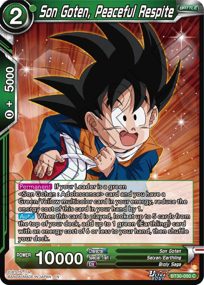 Son Goten, Peaceful Respite BT30-050 card from Three Glorious Fighters
