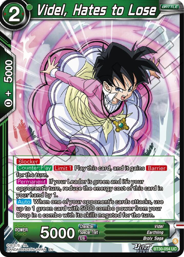Videl, Hates to Lose BT30-054 card from Three Glorious Fighters