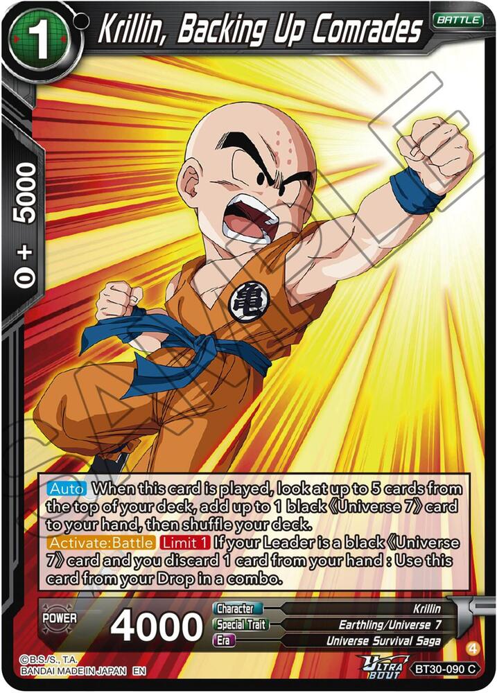 Krillin, Backing Up Comrades BT30-090 card from Three Glorious Fighters