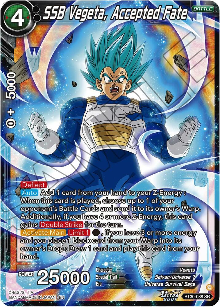 SSB Vegeta, Accepted Fate BT30-088 card from Three Glorious Fighters