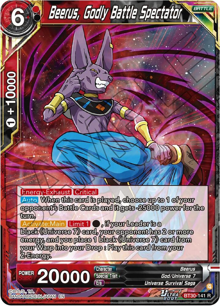 Beerus, Godly Battle Spectator BT30-141 card from Three Glorious Fighters