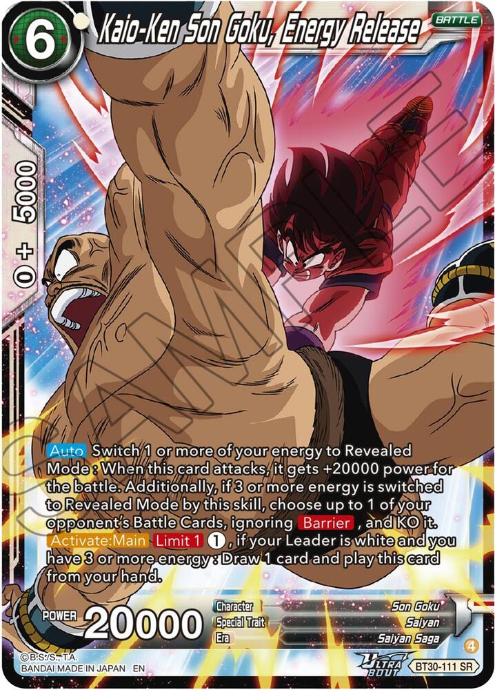 Kaio-Ken Son Goku, Energy Release BT30-111 card from Three Glorious Fighters
