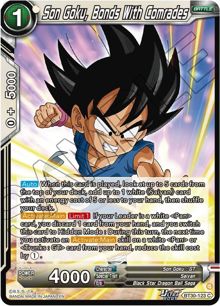Son Goku, Bonds With Comrades BT30-123 card from Three Glorious Fighters