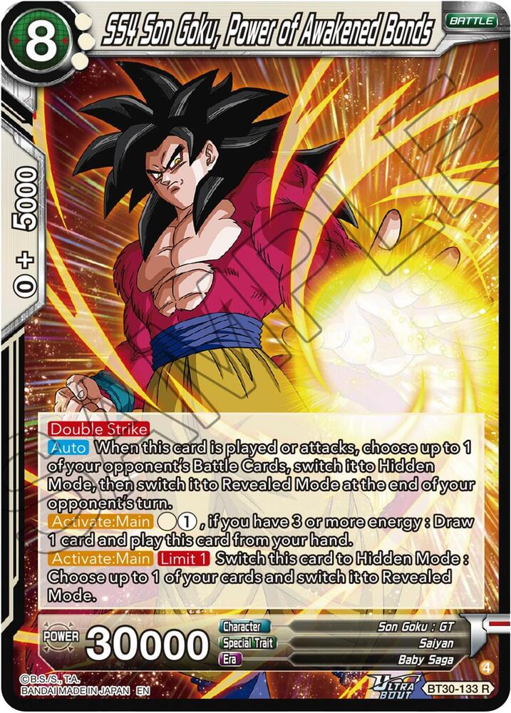 SS4 Son Goku, Power of Awakened Bonds BT30-133 card from Three Glorious Fighters