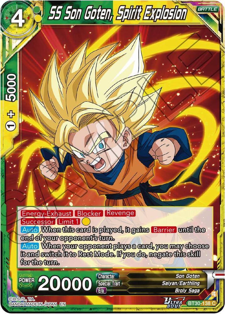 SS Son Goten, Spirit Explosion BT30-138 card from Three Glorious Fighters