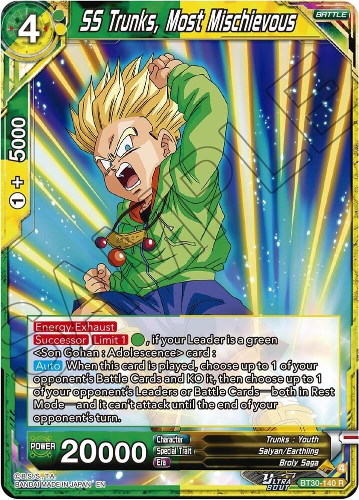 SS Trunks, Most Mischievous BT30-140 card from Three Glorious Fighters