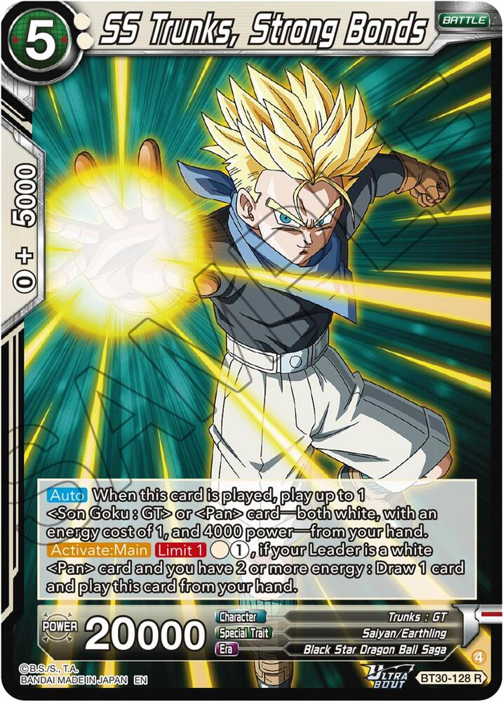 SS Trunks, Strong Bonds BT30-128 card from Three Glorious Fighters