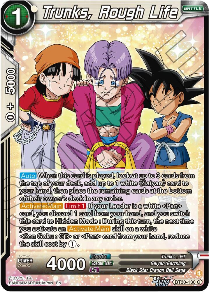 Trunks, Rough Life BT30-130 card from Three Glorious Fighters