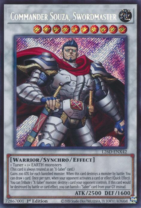 Commander Souza, Swordmaster (Secret Rare) L26D-ENX42 card from Legendary Modern Decks 2026