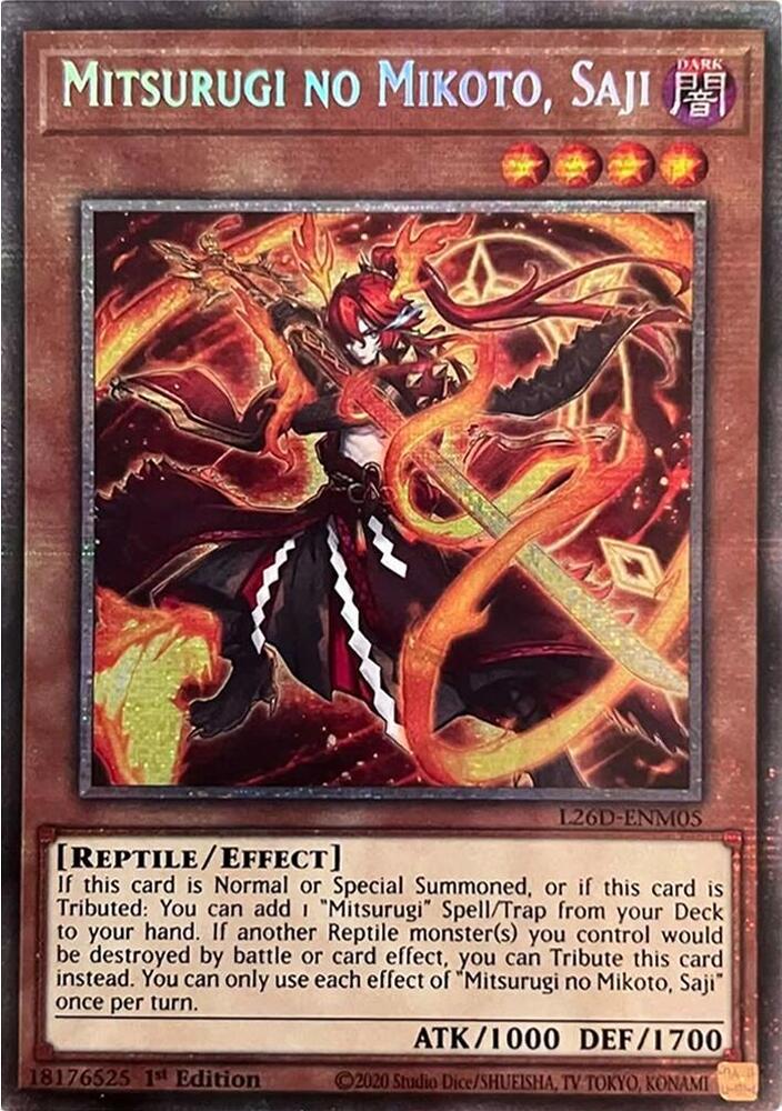 Mitsurugi no Mikoto, Saji (Starlight Rare) L26D-ENM05 card from Legendary Modern Decks 2026