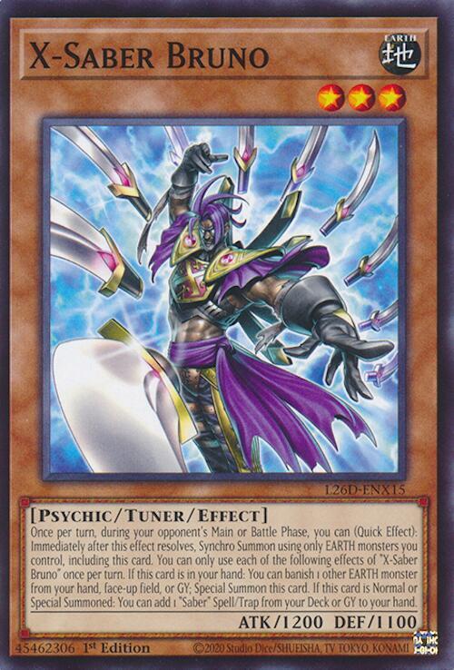 X-Saber Bruno L26D-ENX15 card from Legendary Modern Decks 2026