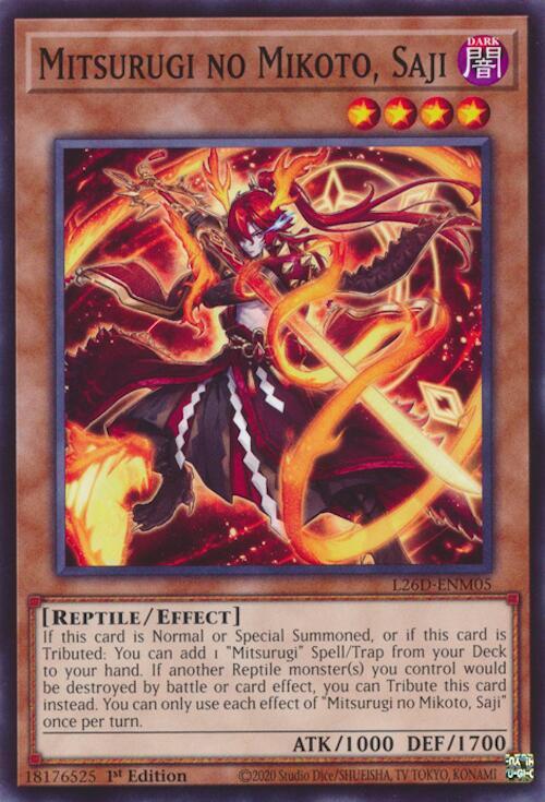Mitsurugi no Mikoto, Saji L26D-ENM05 card from Legendary Modern Decks 2026