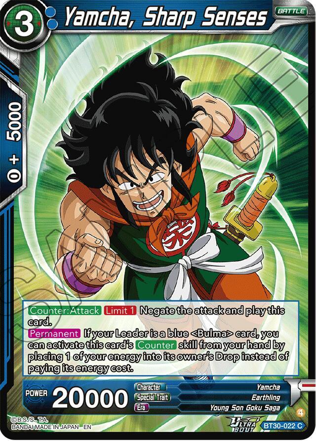 Yamcha, Sharp Senses BT30-022 card from Three Glorious Fighters