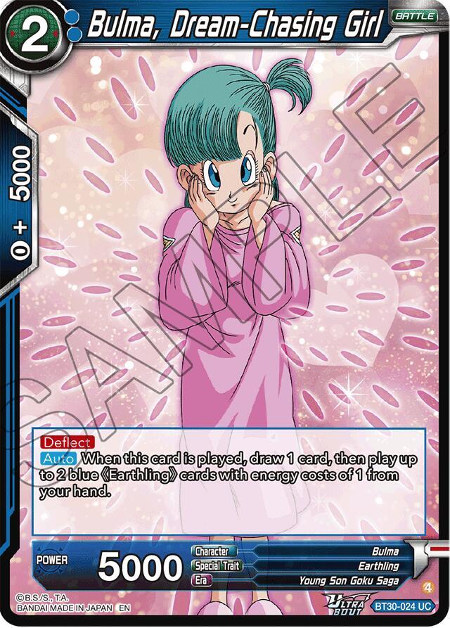 Bulma, Dream-Chasing Girl BT30-024 card from Three Glorious Fighters