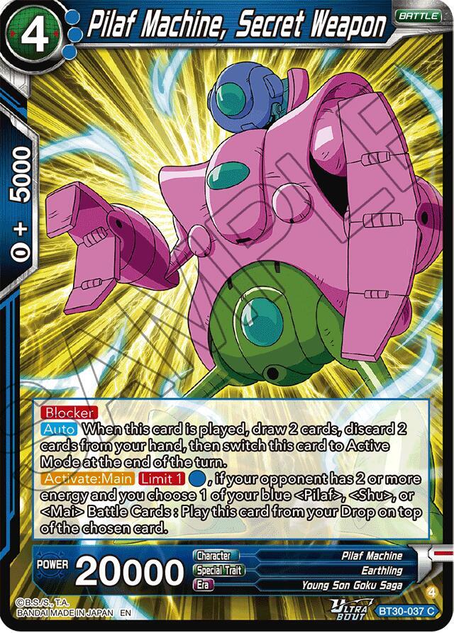 Pilaf Machine, Secret Weapon BT30-037 card from Three Glorious Fighters