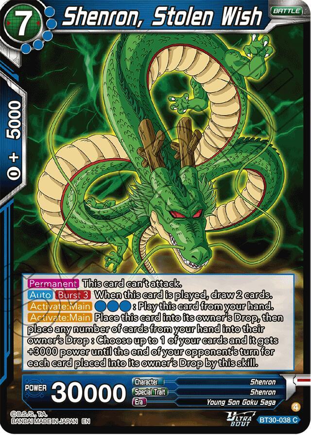 Shenron, Stolen Wish BT30-038 card from Three Glorious Fighters