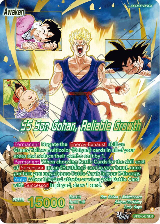 Son Gohan // SS Son Gohan, Reliable Growth (SLR) BT30-043 card from Three Glorious Fighters