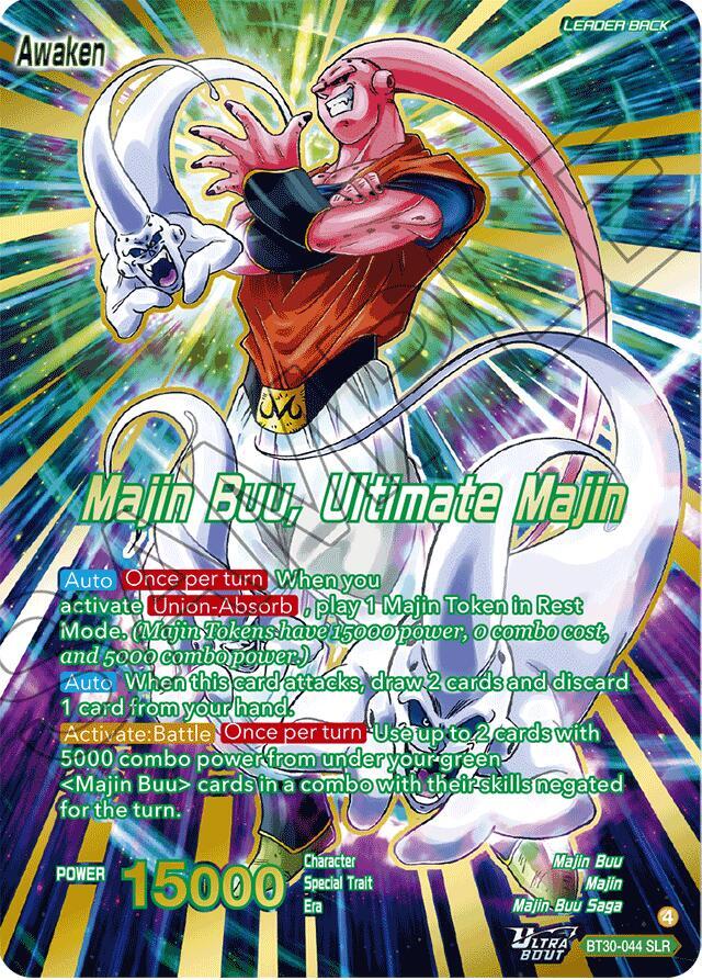 Majin Buu // Majin Buu, Ultimate Majin (SLR) BT30-044 card from Three Glorious Fighters