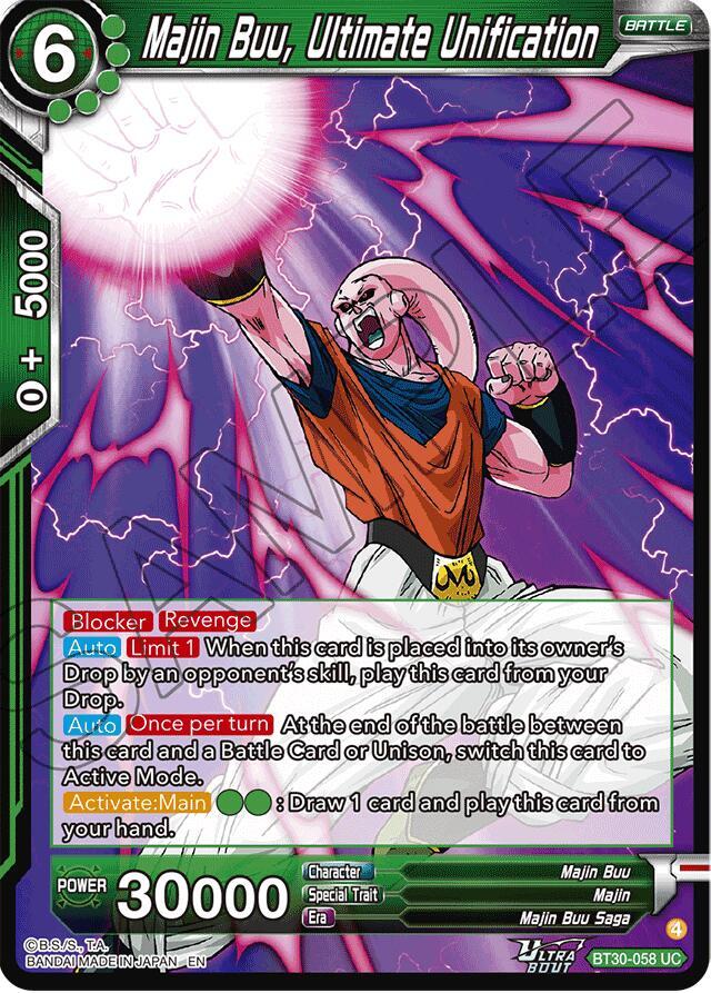 Majin Buu, Ultimate Unification BT30-058 card from Three Glorious Fighters