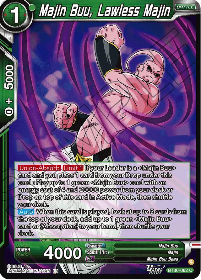 Majin Buu, Lawless Majin BT30-062 card from Three Glorious Fighters