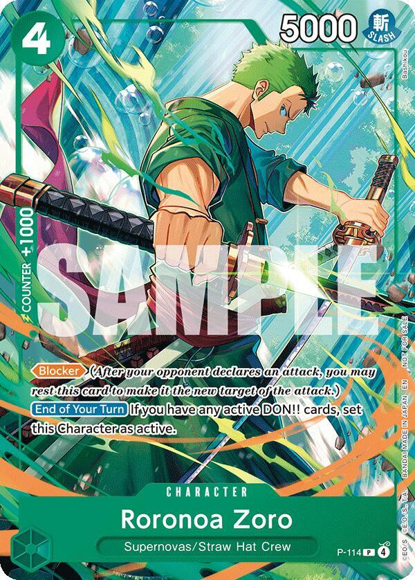 Roronoa Zoro P-114 card from One Piece Promotion Cards